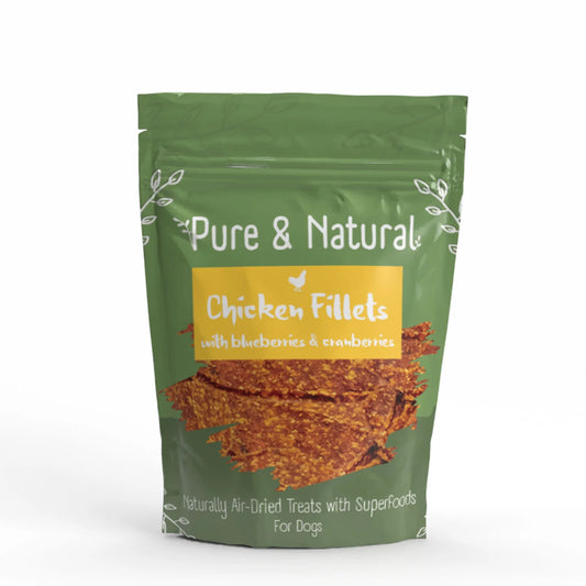 Air Dried Chicken Fillets Treats with Superfoods Blueberries & Cranberries 100gm