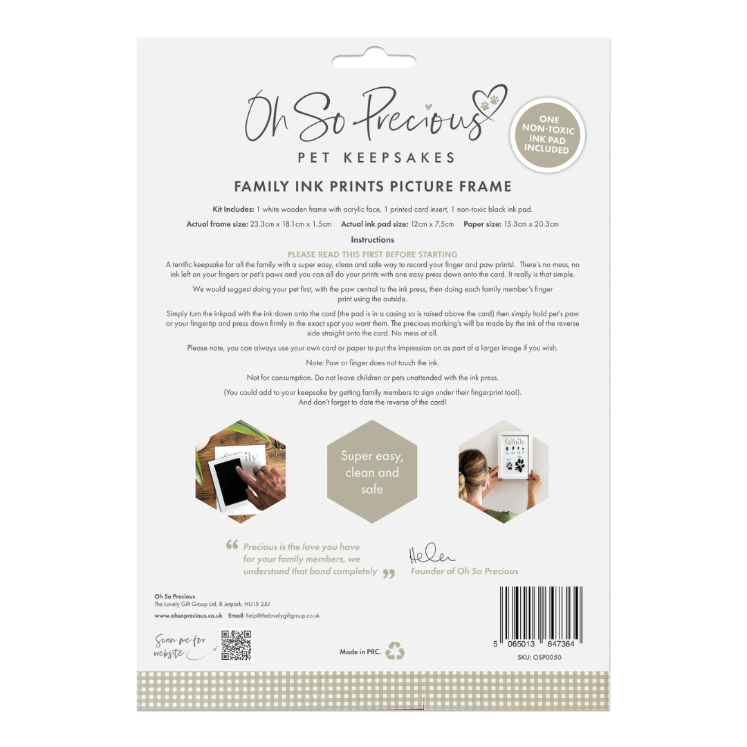 Family Finger & Pet Paw Print Frame With Ink Kit