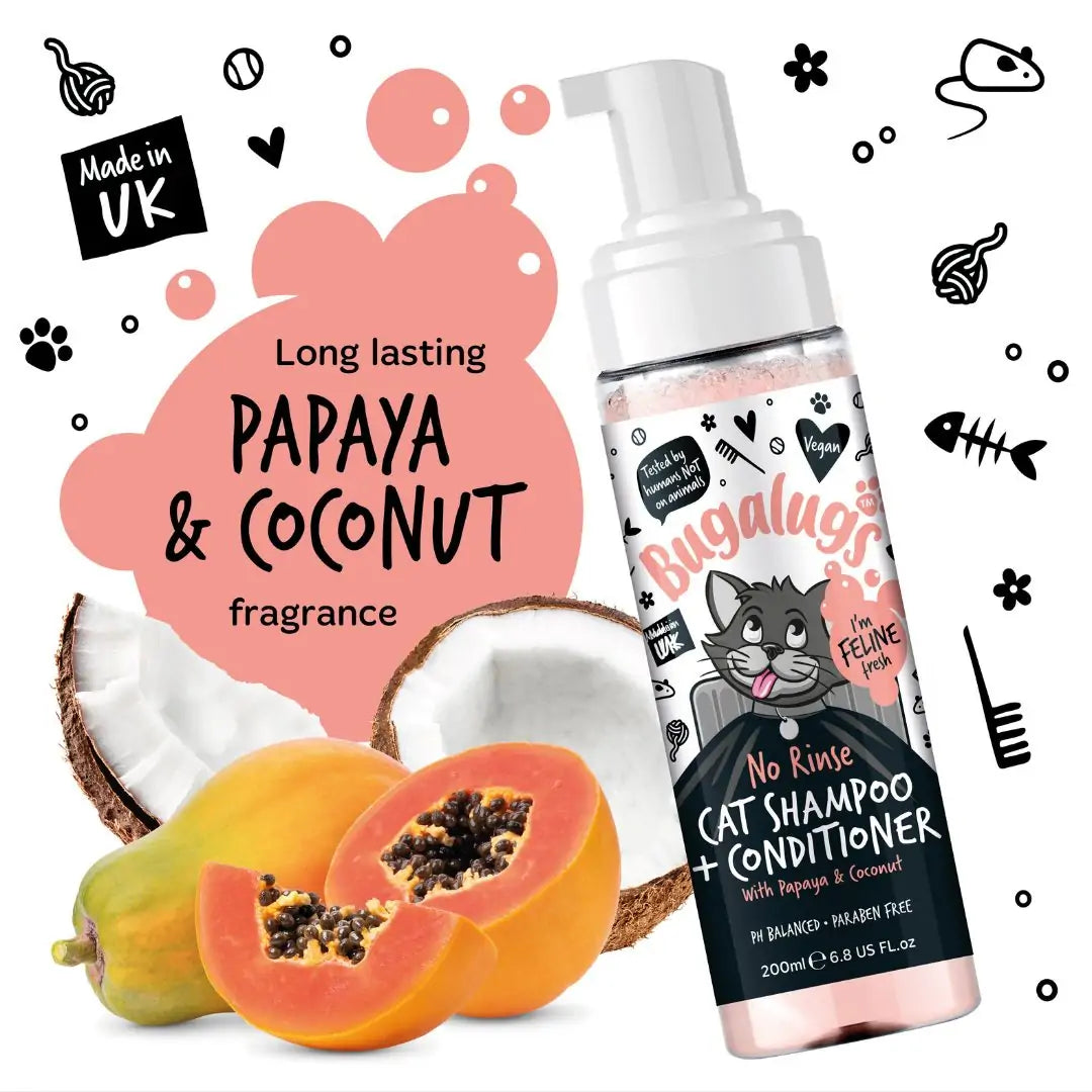 Bugalugs No Rinse Cat Shampoo & Conditioner with Papaya & Coconut