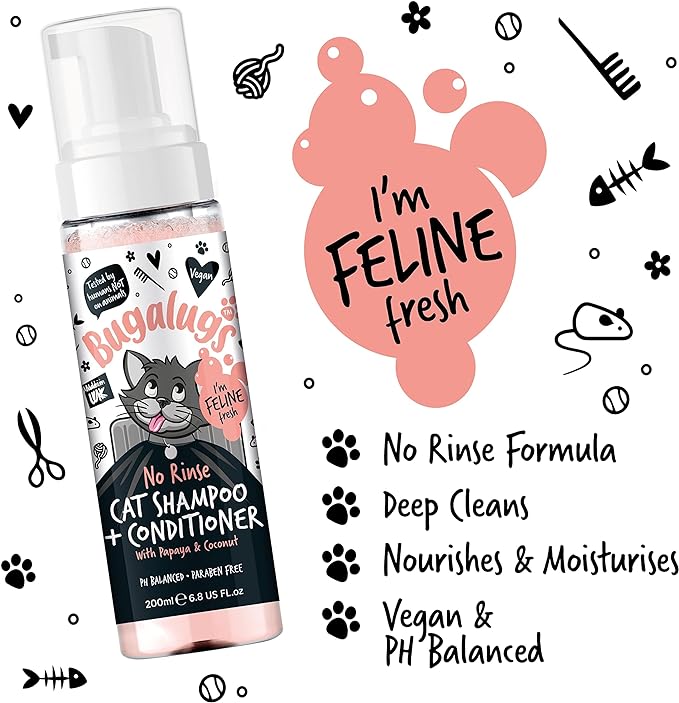 Bugalugs No Rinse Cat Shampoo & Conditioner with Papaya & Coconut