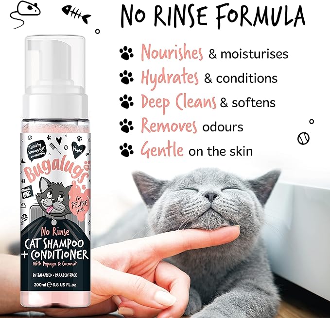 Bugalugs No Rinse Cat Shampoo & Conditioner with Papaya & Coconut