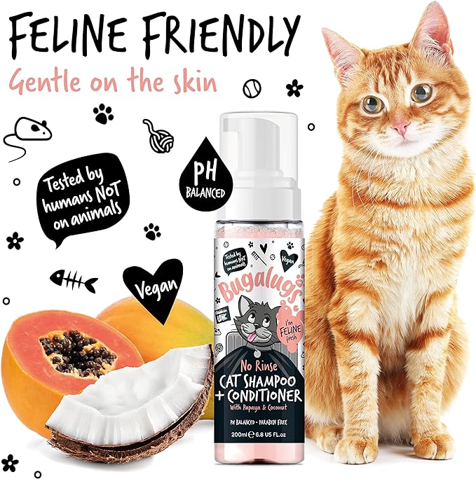Bugalugs No Rinse Cat Shampoo & Conditioner with Papaya & Coconut