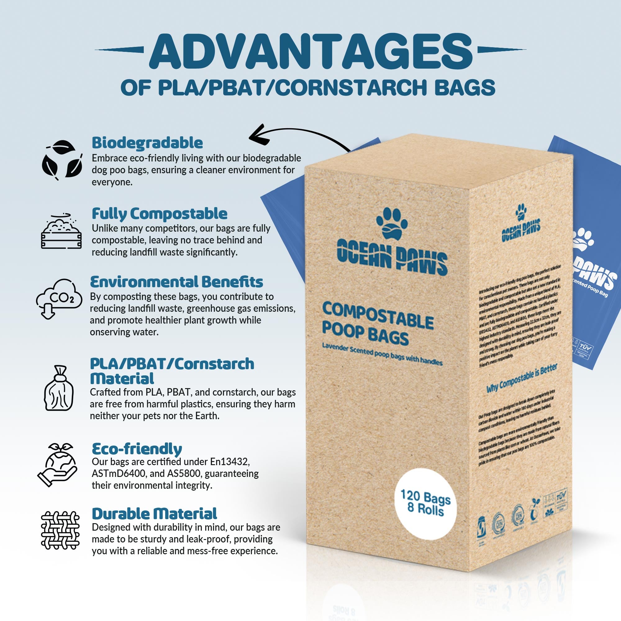Compostable Dog Poo Bags 8 Rolls (120 bags)