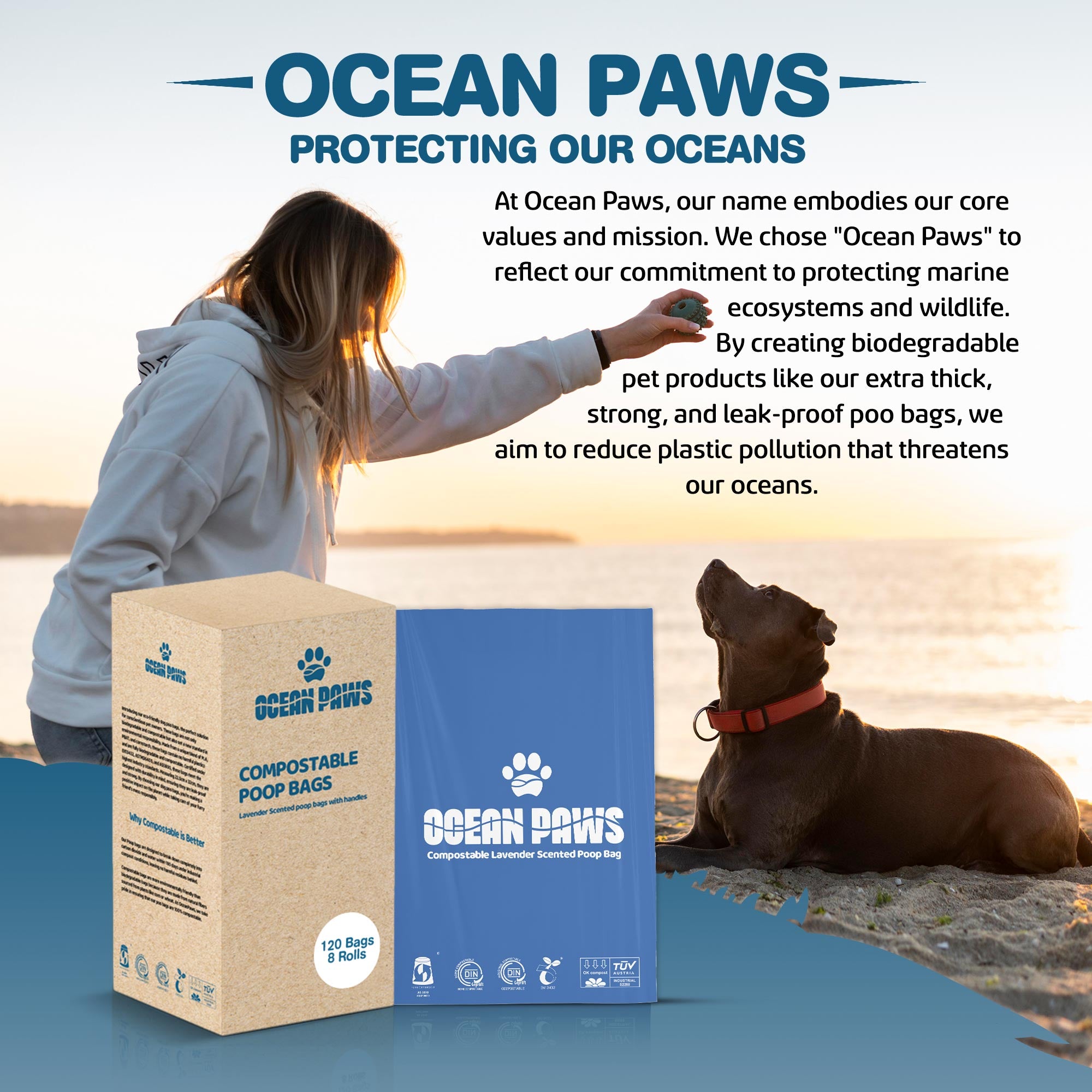 Compostable Dog Poo Bags 8 Rolls (120 bags)