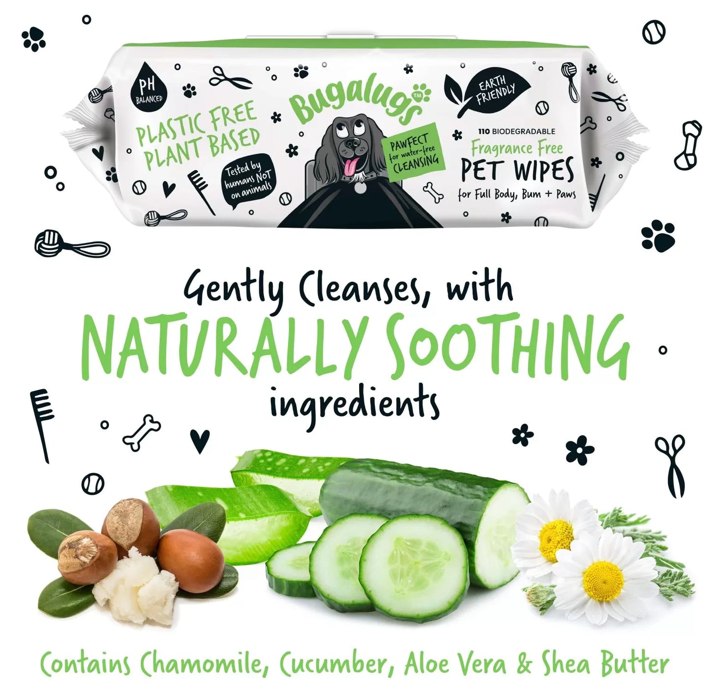 Bugalugs Biodegradable Fragrance Free Pet Wipes 50gsm