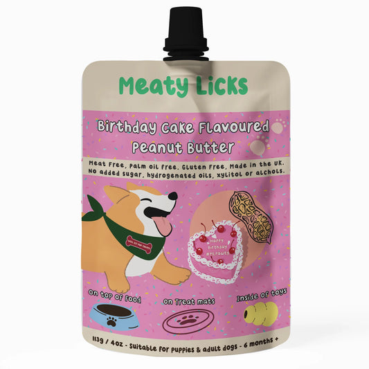 Meaty Licks Birthday Cake Flavoured Peanut Butter 113g 4oz